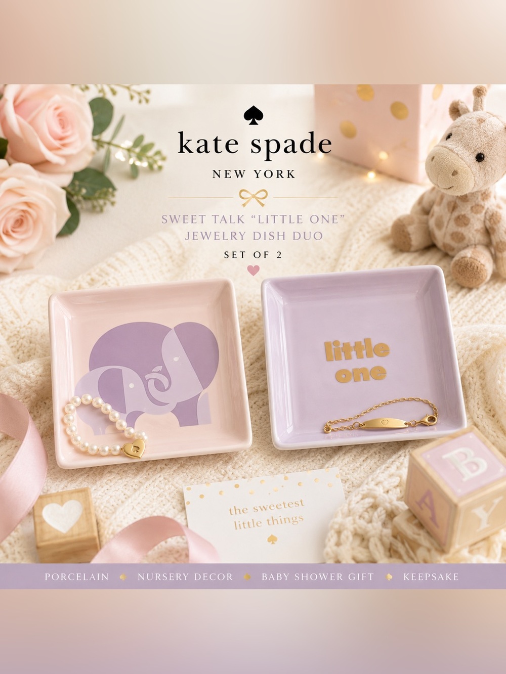 Kate Spade New York x Lenox Sweet Talk “Little One” Porcelain Jewelry Set of 2